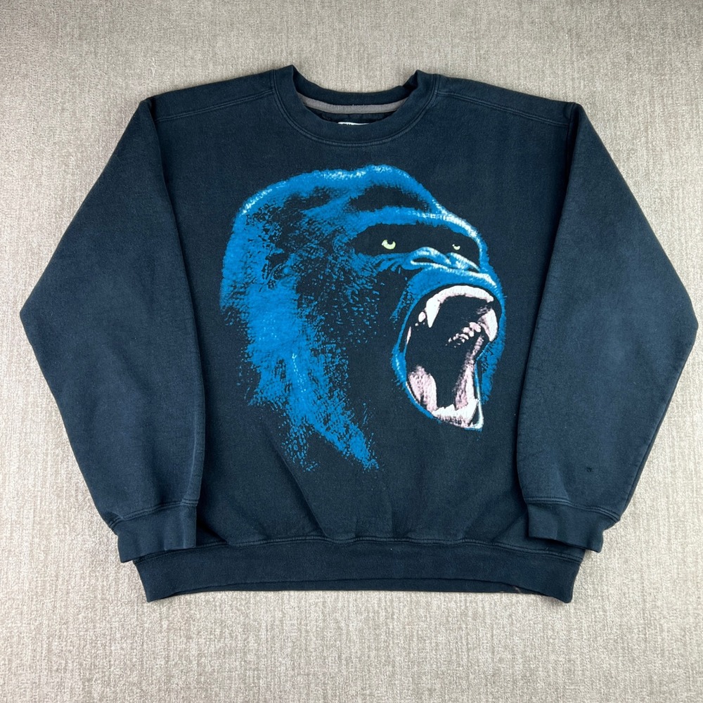 Vintage Gorilla Sweatshirt Mens Large Black Blue Roaring Kong Nature Pullover